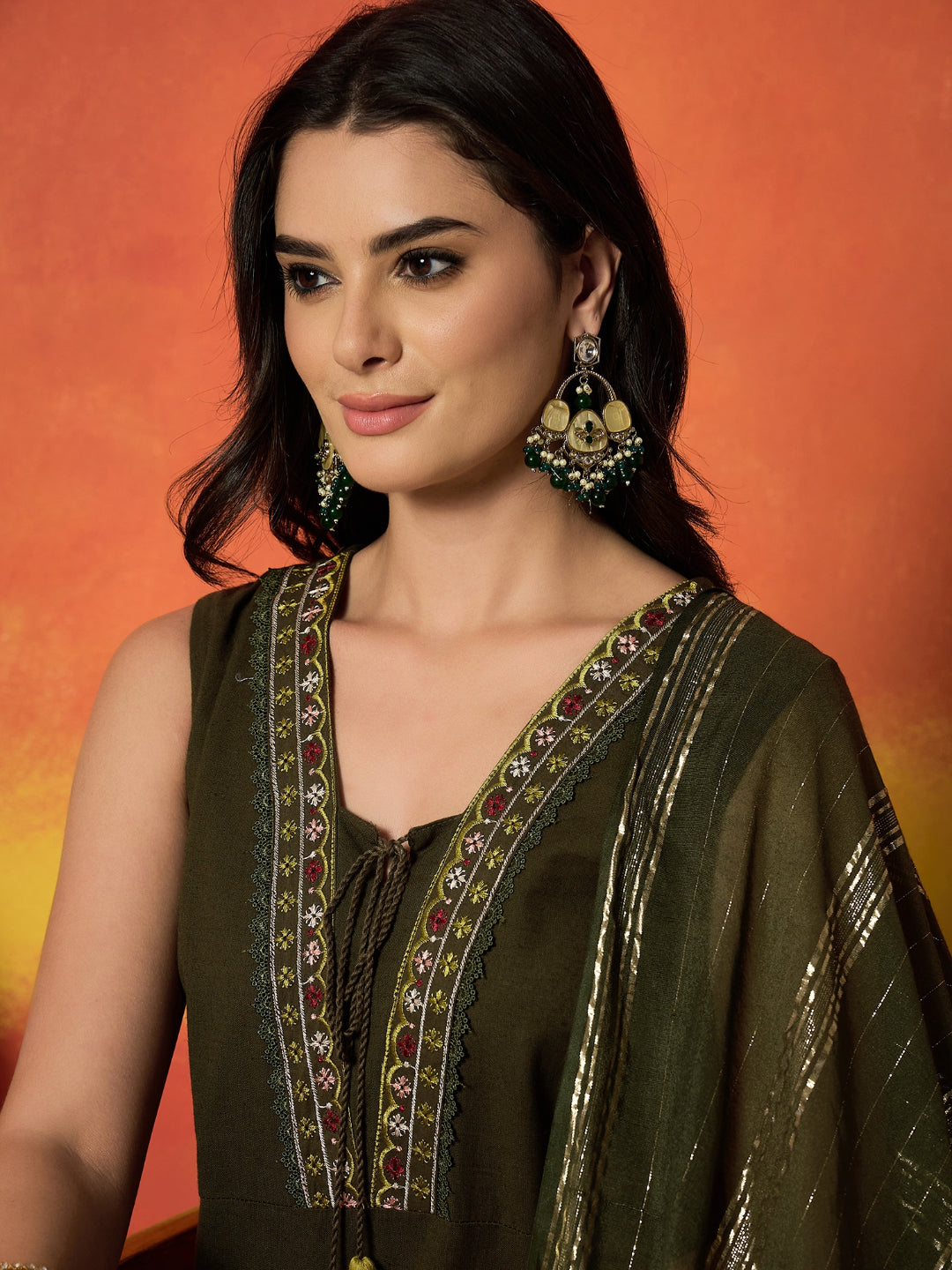 Solid &amp; Embroidered Rayon A-Line Kurta Pant Dupatta Set