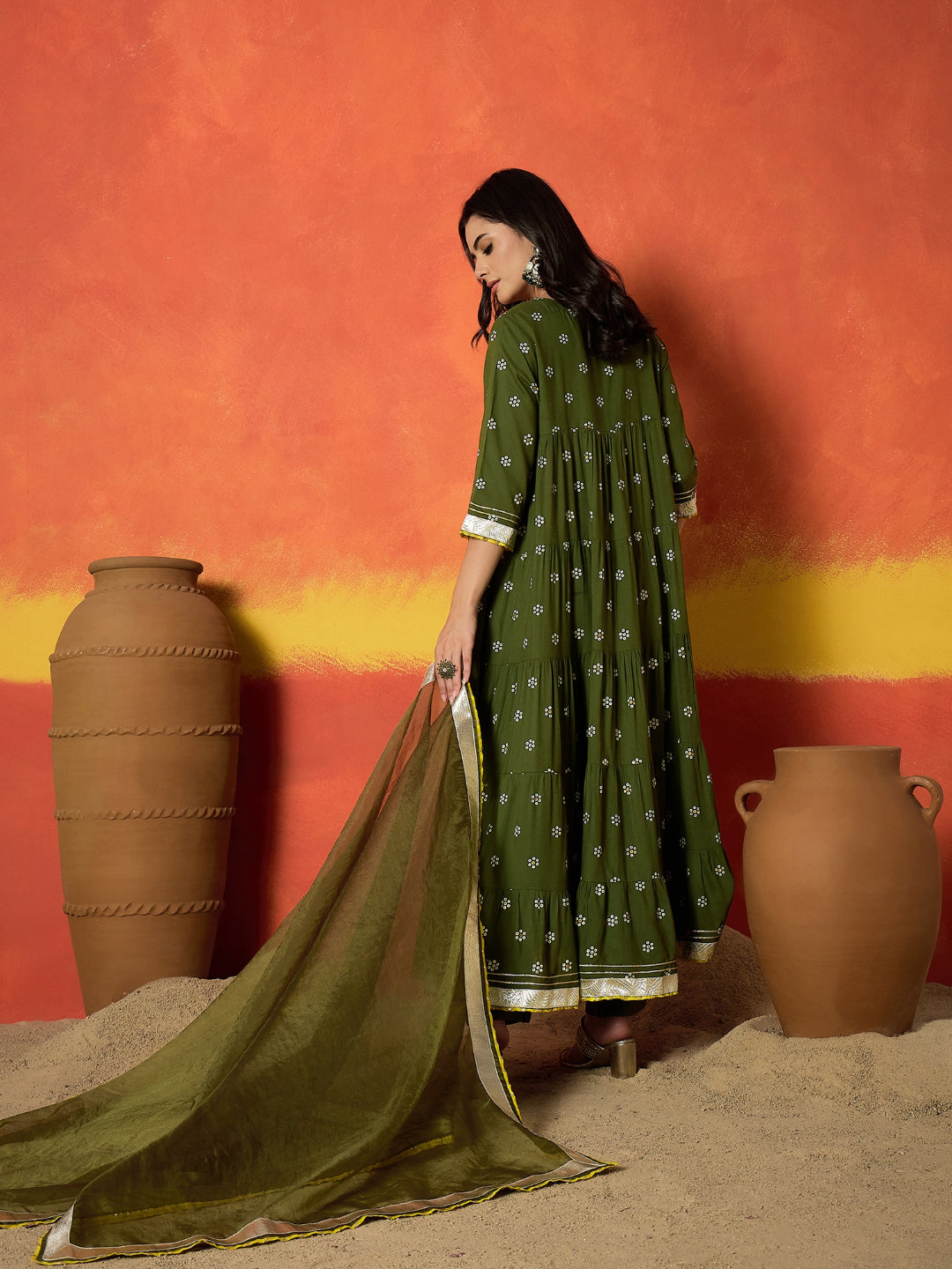Ethnic Motif Printed Rayon Anarkali Kurta Pant Dupatta Set