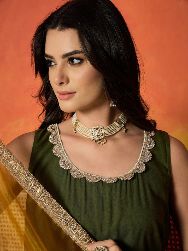 Solid Rayon Anarkali Kurta Pant Dupatta Set
