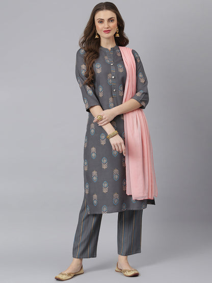 Women Floral Print Rayon Straight Kurta Pant Dupatta Set (Pre-Order)