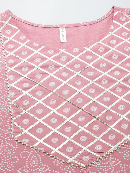 Bandhej Printed Rayon Kurta Pant Dupatta Set