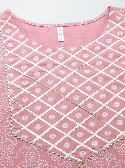 Bandhej Printed Rayon Kurta Pant Dupatta Set (Pre-Order)