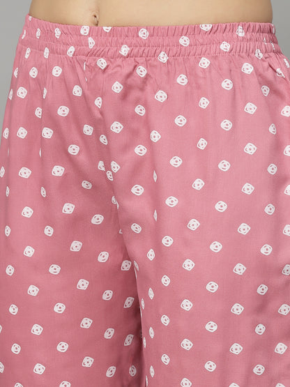 Bandhej Printed Rayon Kurta Pant Dupatta Set
