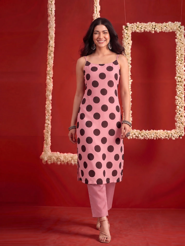 Polka Dots Printed Georgette Straight Kurta Pant Dupatta Set