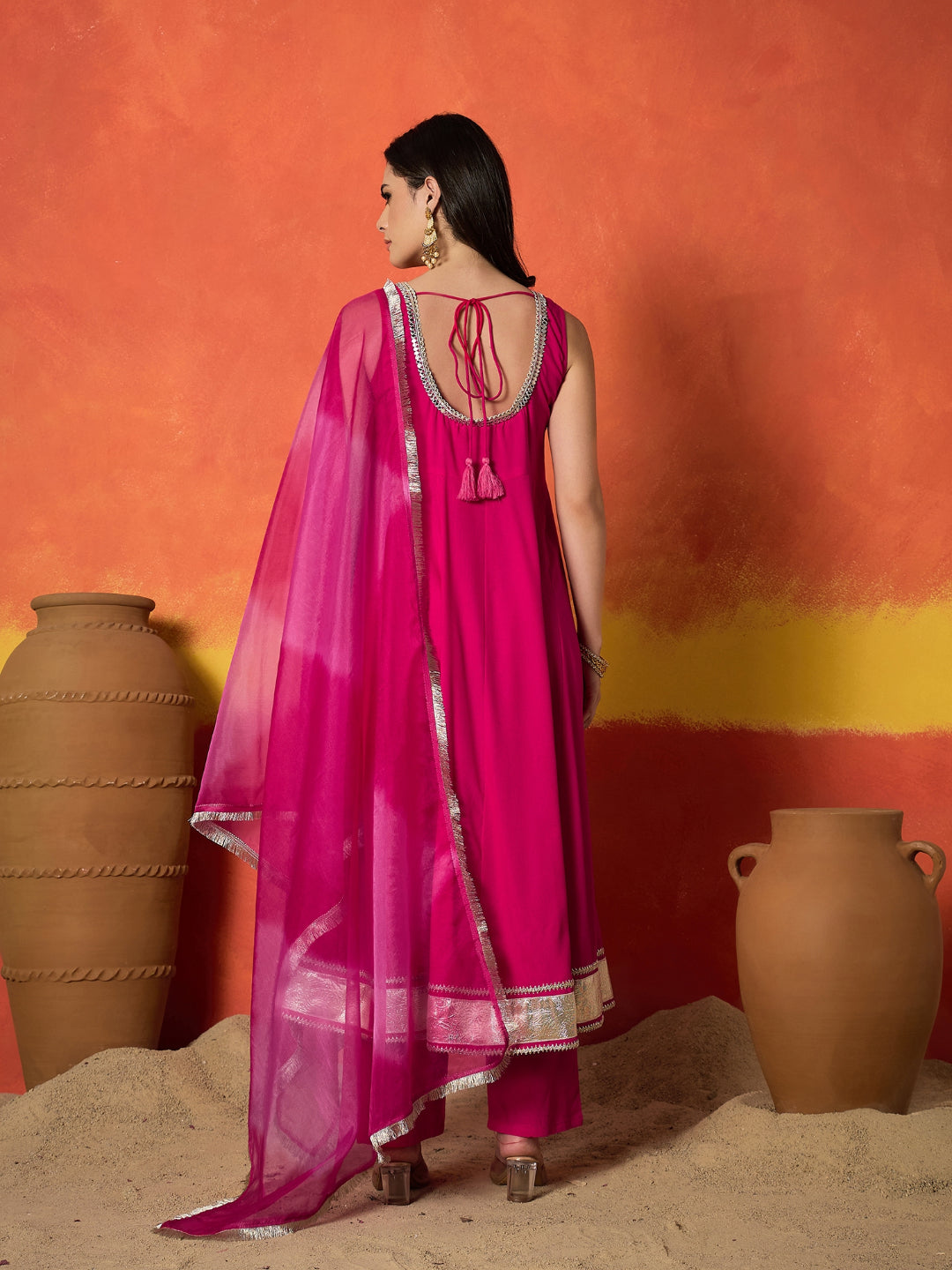 Solid Rayon Anarkali Kurta Pant Dupatta Set