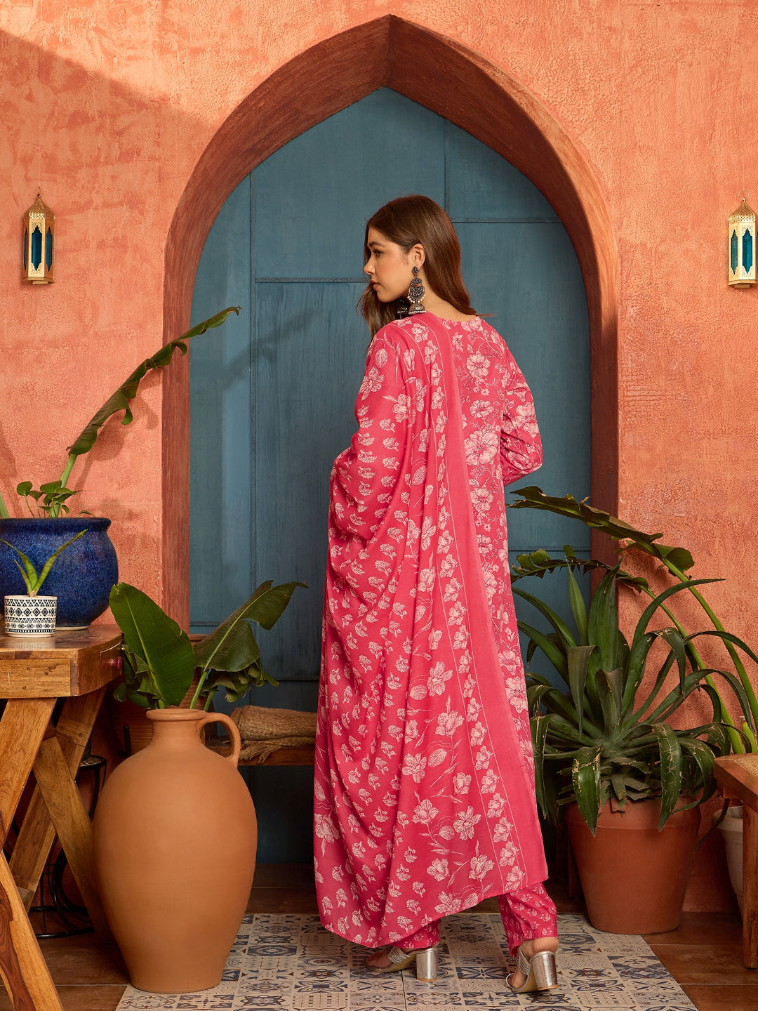 Floral Printed Cotton Straight Kurta Pant Dupatta Set