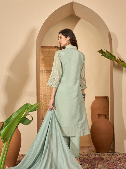 Solid Silk Blend A-Line Kurta Pant Dupatta Set