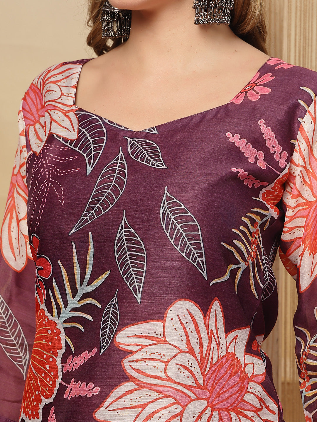 Floral Printed Chanderi Silk Straight Kurta Pant Dupatta Set