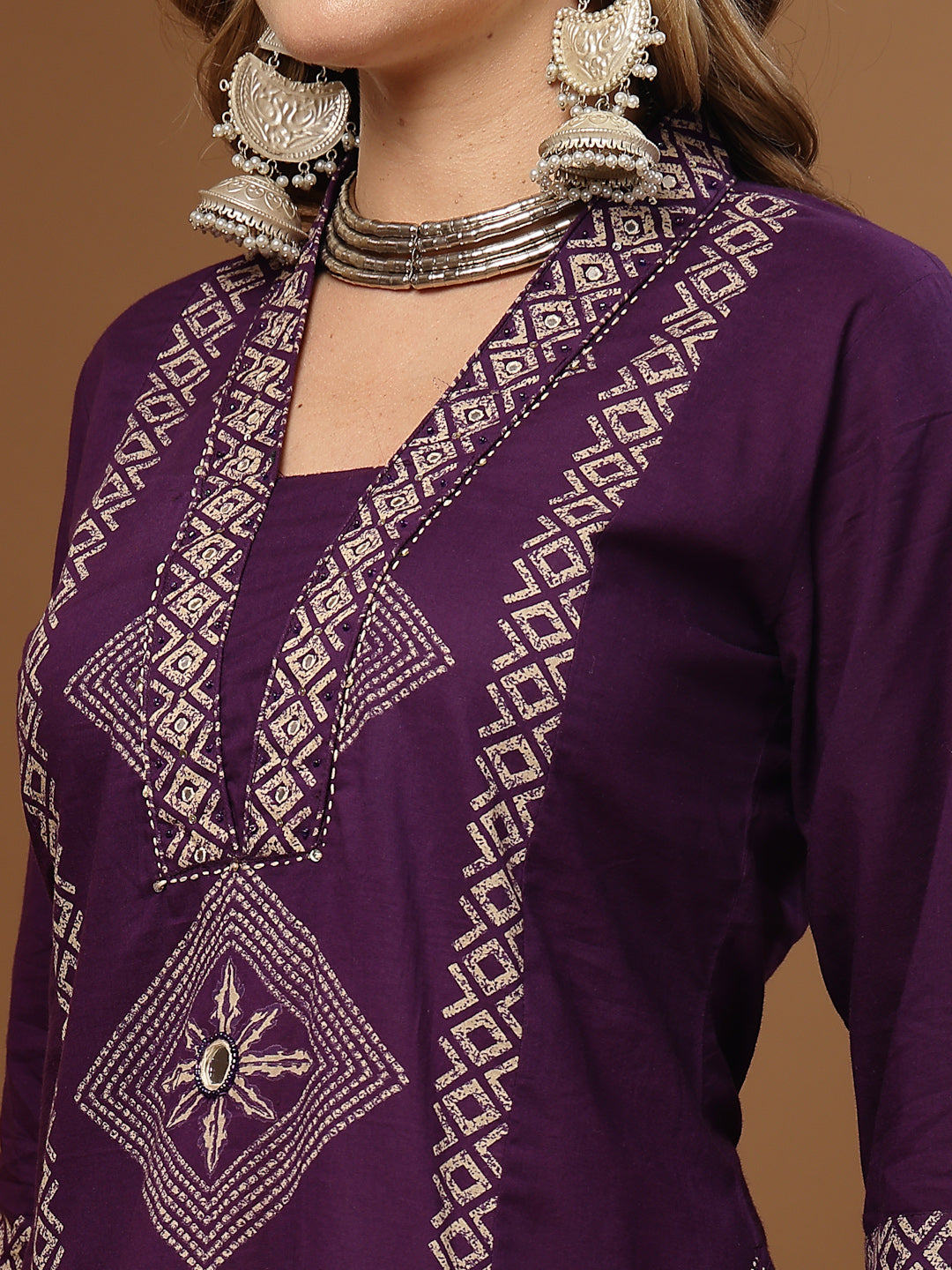 Bandhej Printed Cotton Straight Kurta Pant Dupatta Set