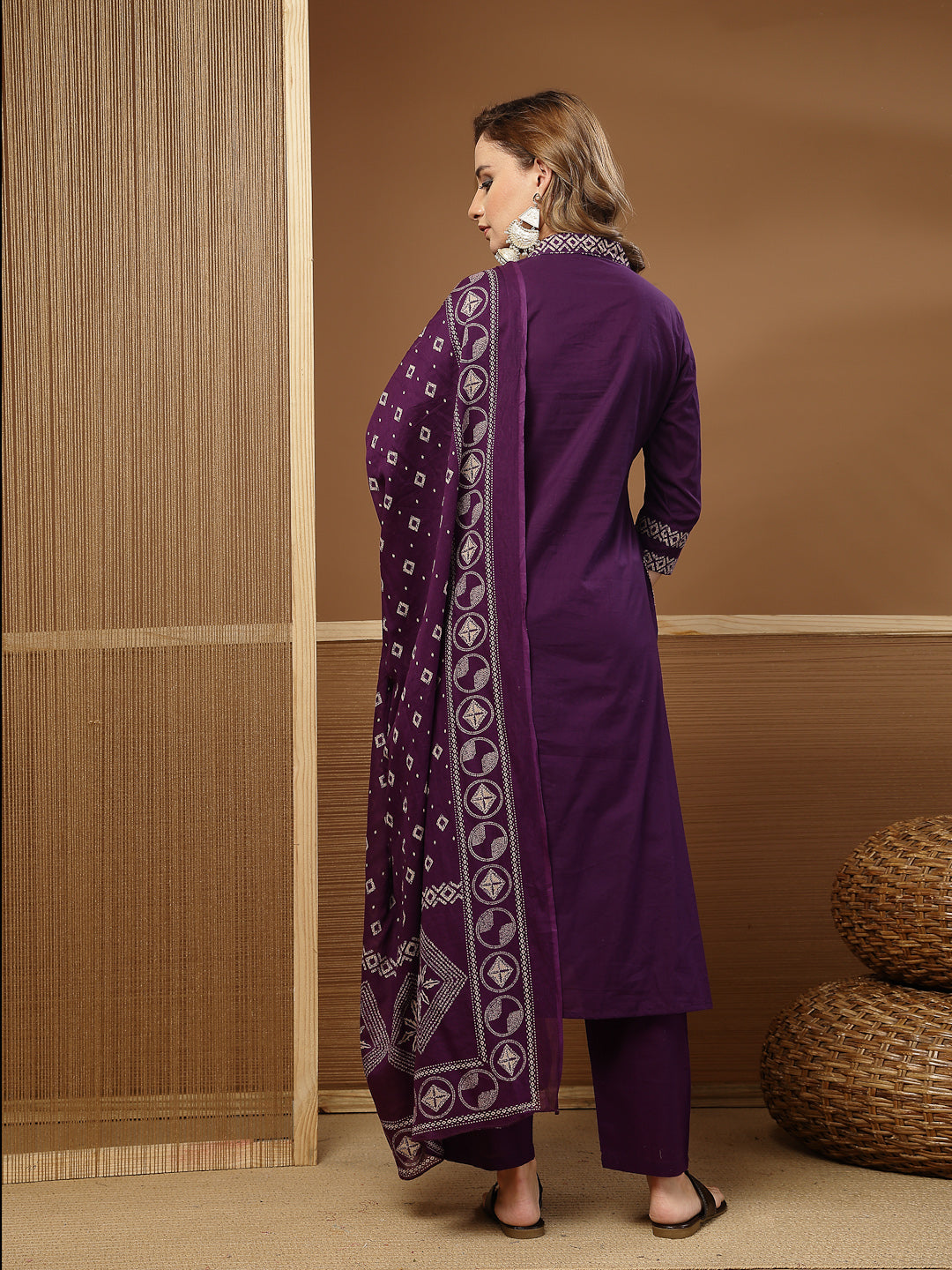 Bandhej Printed Cotton Straight Kurta Pant Dupatta Set
