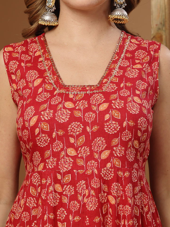 Printed Cotton Anarkali Kurta Palazzo Dupatta Set