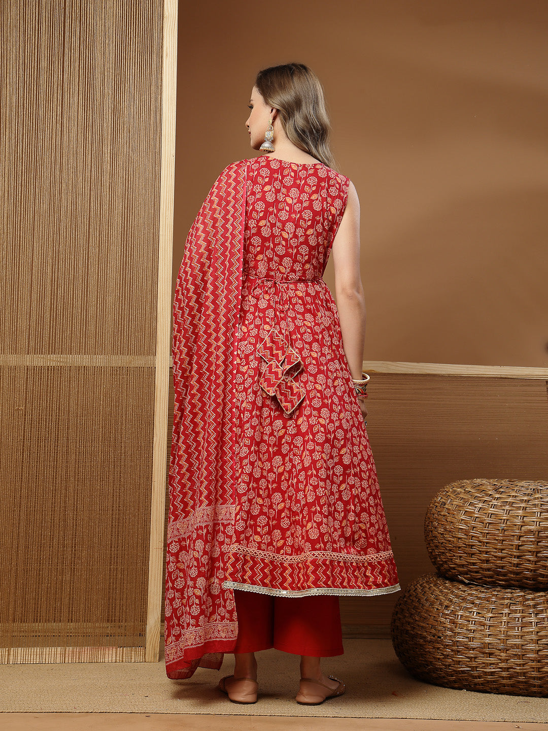 Printed Cotton Anarkali Kurta Palazzo Dupatta Set