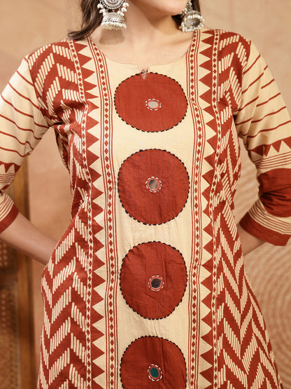 Printed Cotton A-Line Kurta Palazzo Dupatta Set