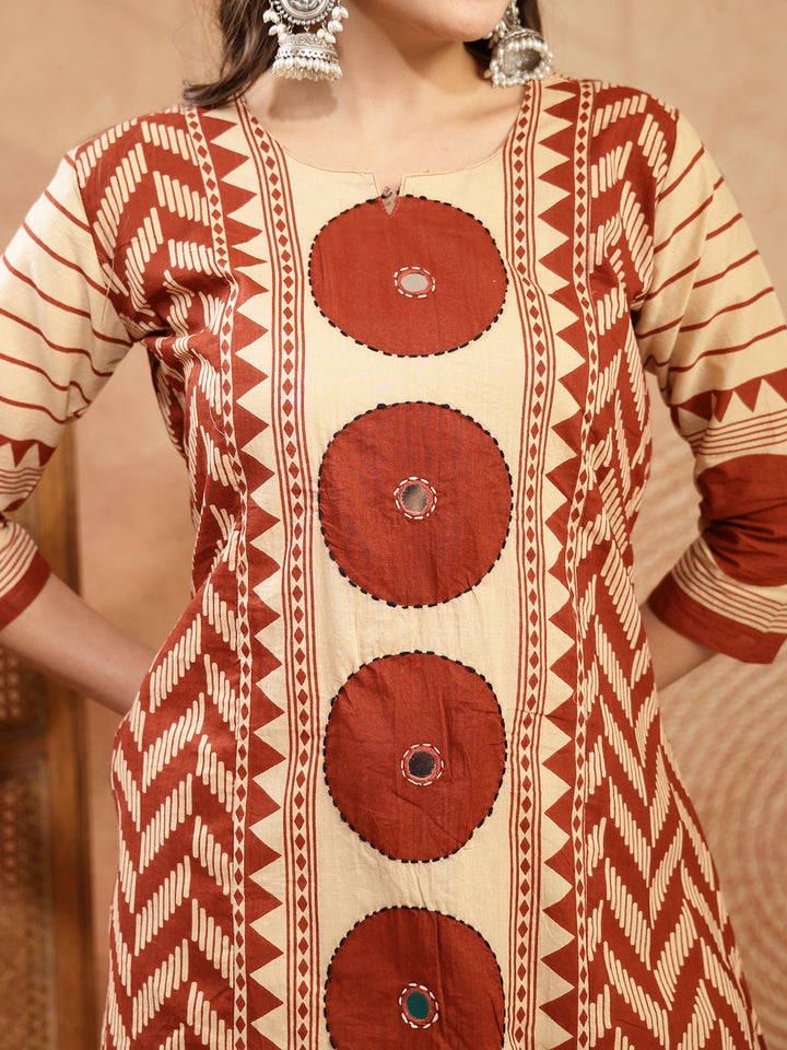 Printed Cotton A-Line Kurta Palazzo Dupatta Set