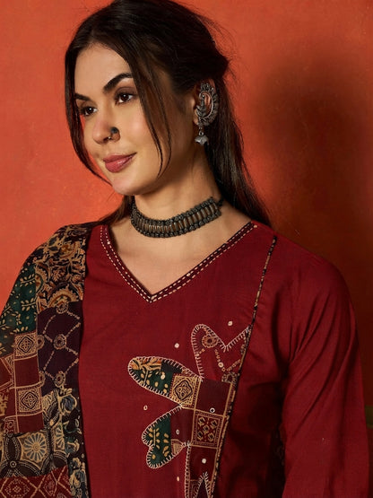 Solid Cotton Straight Kurta Pant Dupatta Set