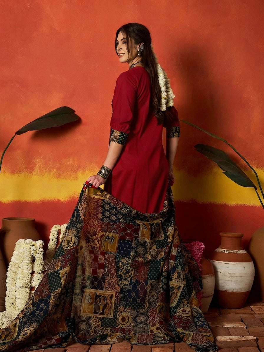 Solid Cotton Straight Kurta Pant Dupatta Set