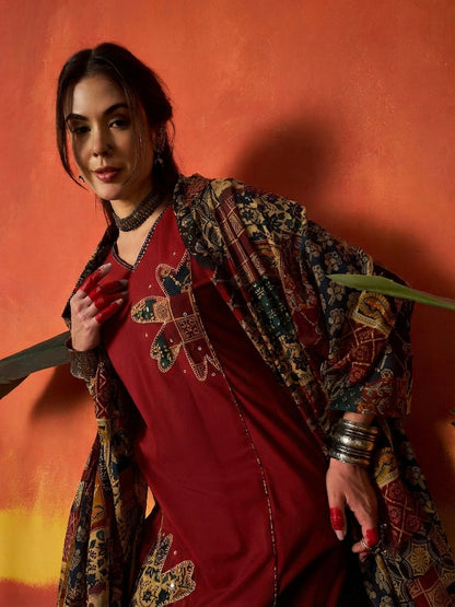 Solid Cotton Straight Kurta Pant Dupatta Set