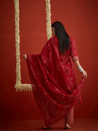 Bandhej Printed Cotton Straight Kurta Pant Dupatta Set