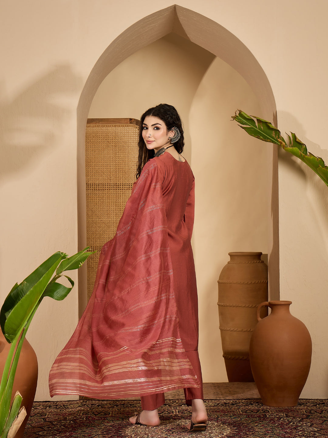 Solid &amp; Embroidered Rayon Straight Kurta Pant Dupatta Set