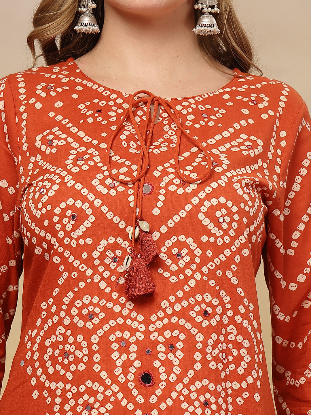 Bandhej Printed & Embroidered Cotton Straight Kurta Pant Dupatta Set