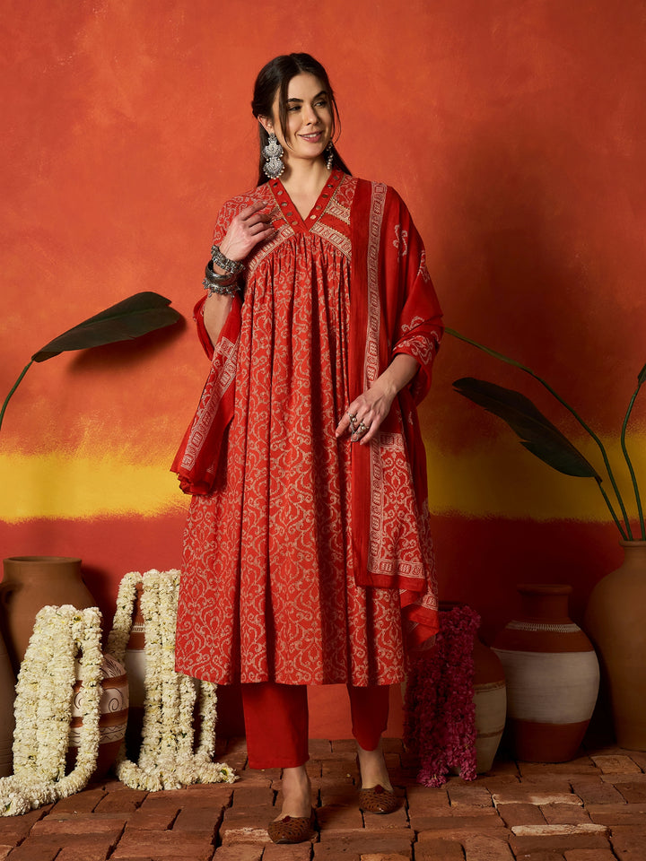 Printed Cotton Alia Kurta Pant Dupatta Set