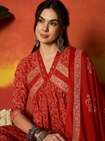 Printed Cotton Alia Kurta Pant Dupatta Set