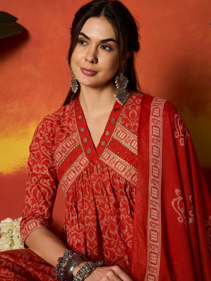 Printed Cotton Alia Kurta Pant Dupatta Set