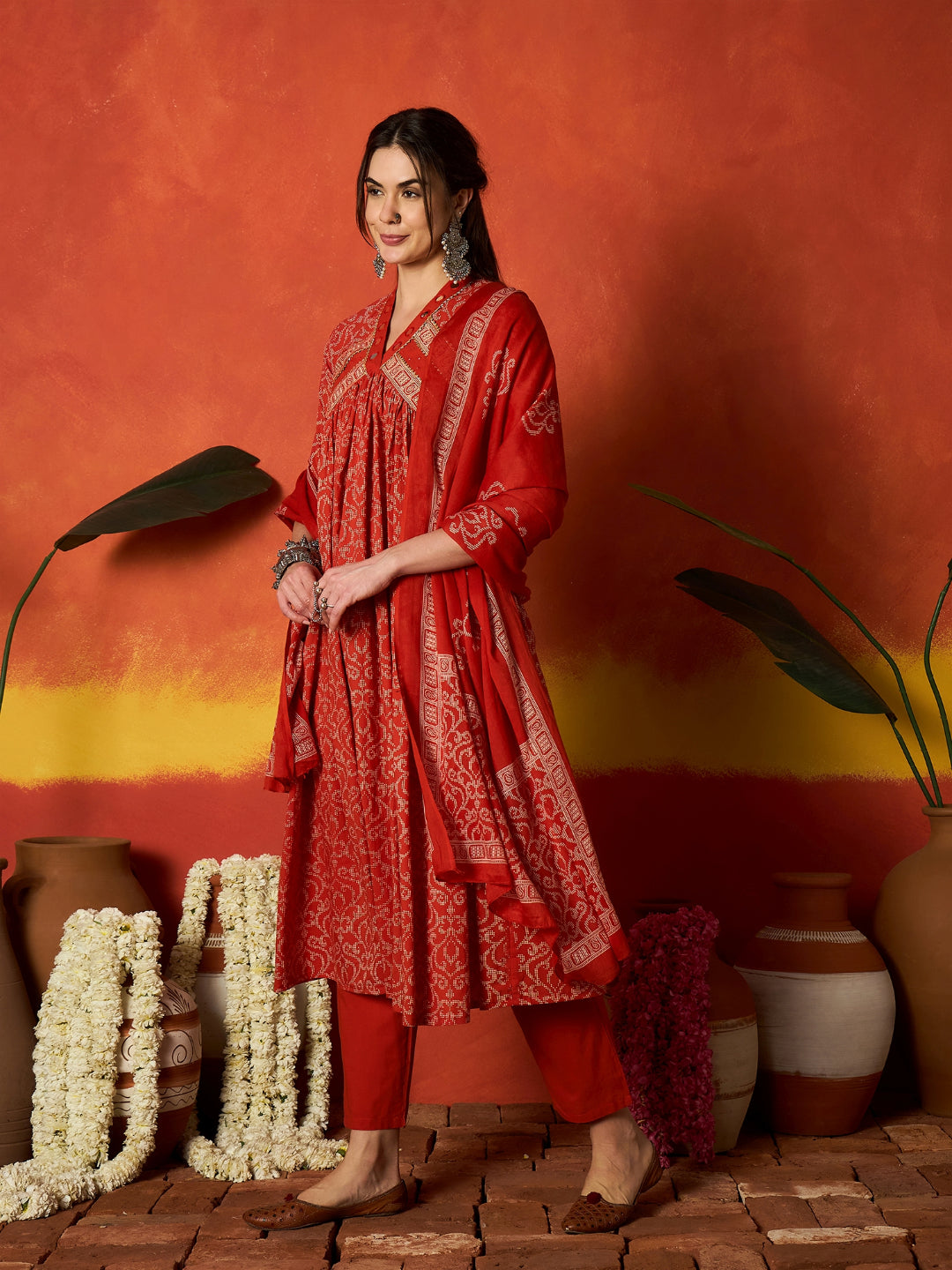 Printed Cotton Alia Kurta Pant Dupatta Set