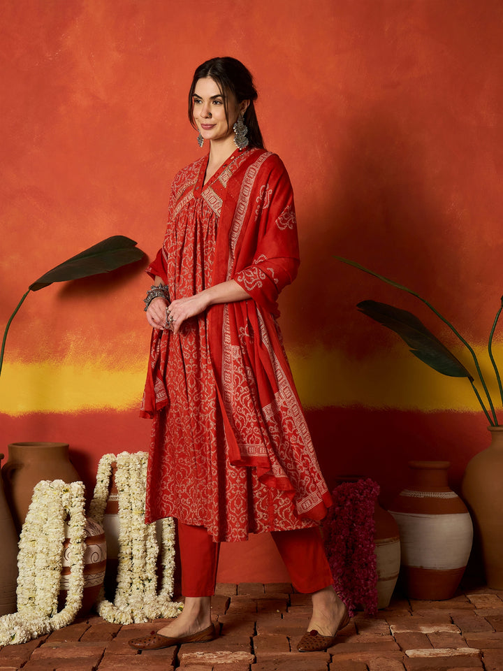 Printed Cotton Alia Kurta Pant Dupatta Set