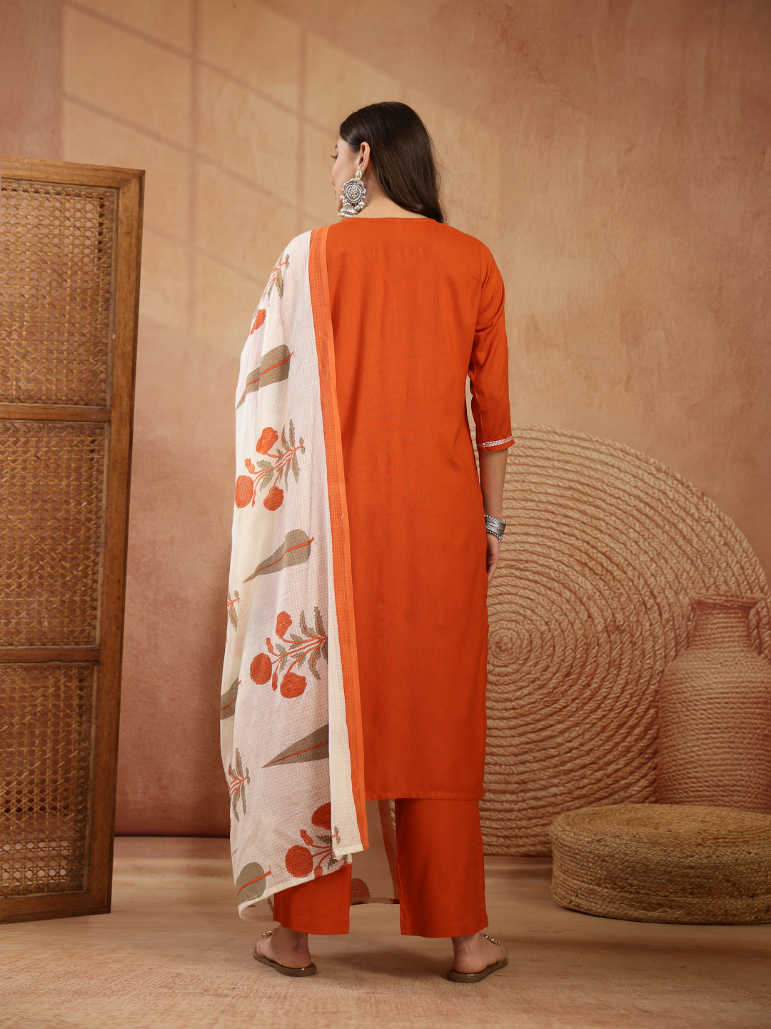 Solid Rayon Straight Kurta Pant Dupatta Set
