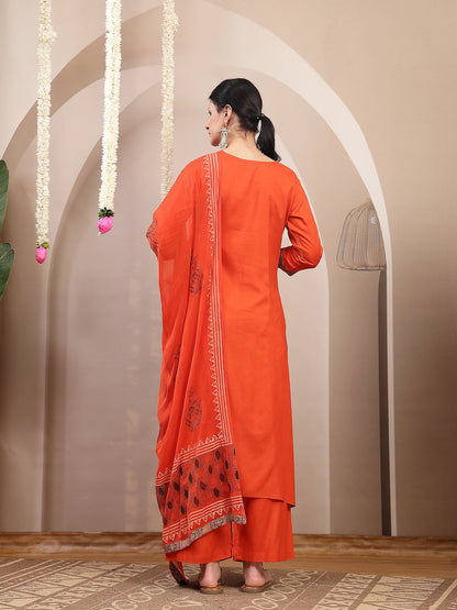 Solid Rayon A-Line Kurta Palazzo Dupatta Set