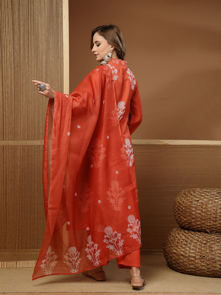 Floral Printed Rayon A-Line Kurta Pant Dupatta Set