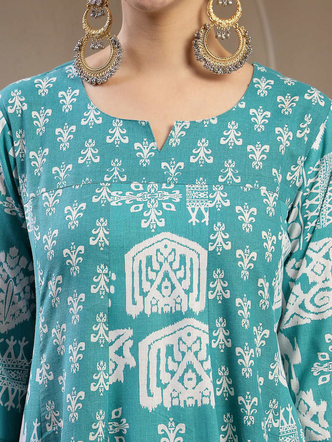 Printed Cotton Flared Kurta Pant Dupatta Set