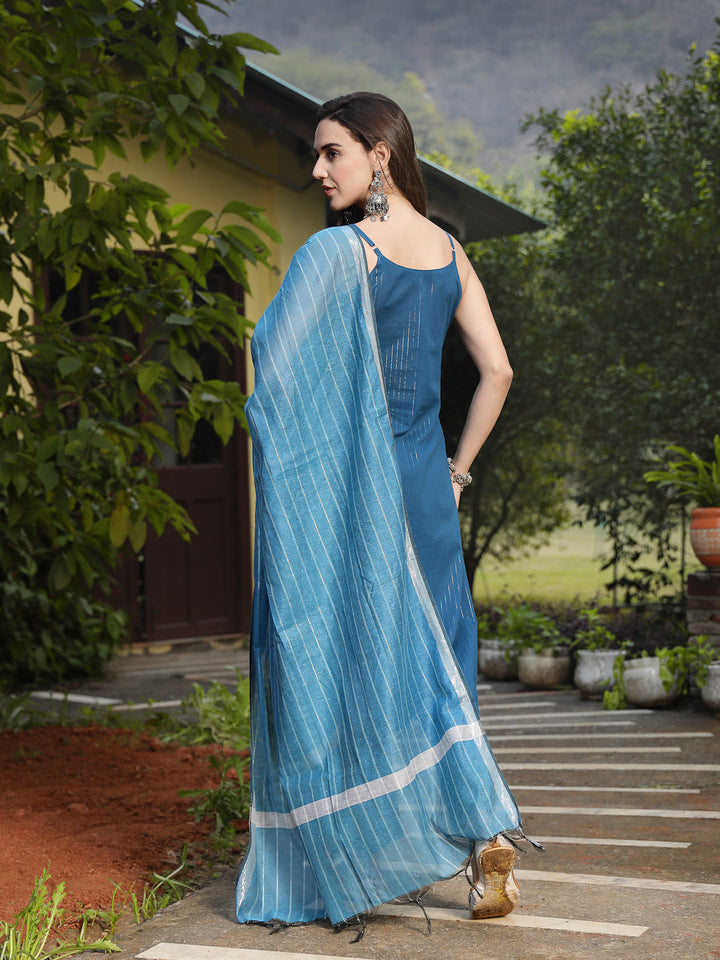 Teal Woven Design Cotton Blend Straight Kurta Pant Dupatta Set