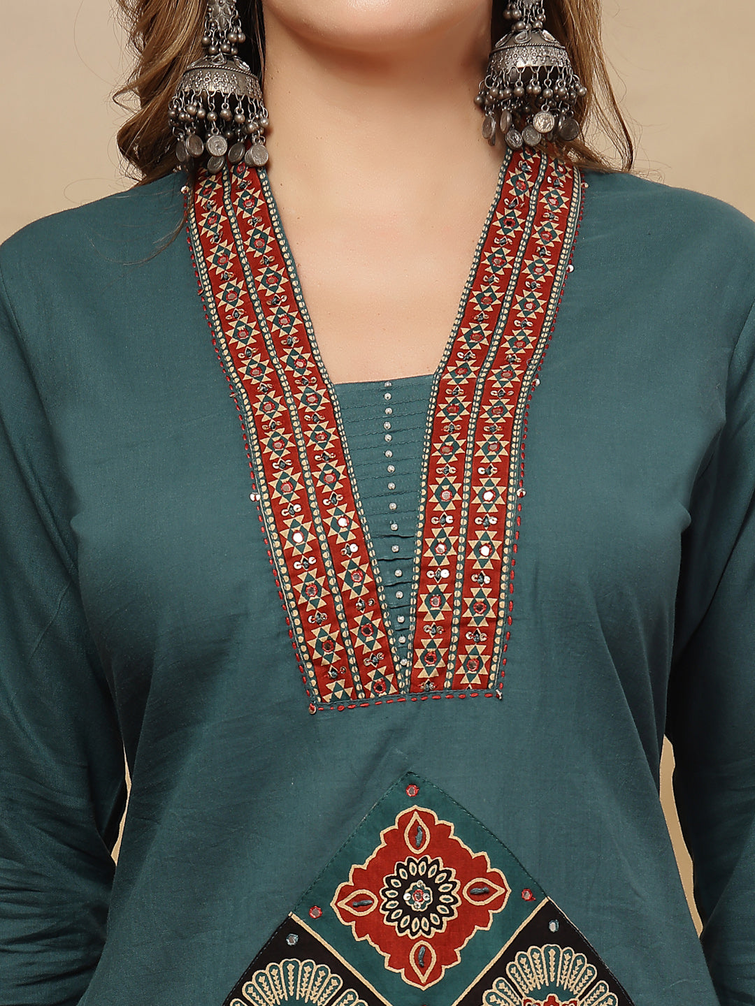 Solid Cotton A-Line Kurta Pant Dupatta Set