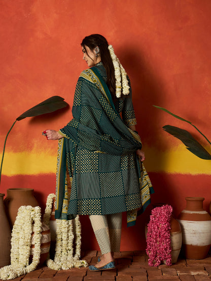 Printed Cotton Straight Kurta Pant Dupatta Set