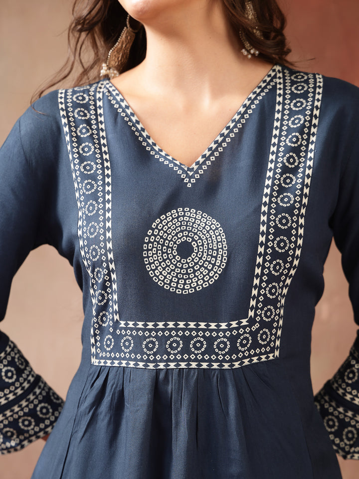 Solid Cotton A-Line Kurta Palazzo Dupatta Set