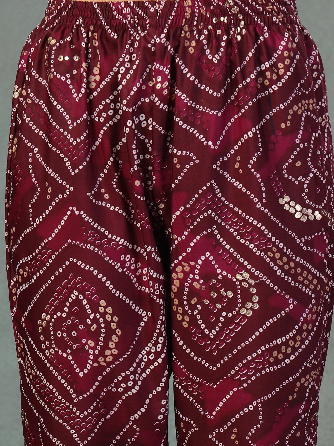 Violet Bandhani Print &amp; Embroidered Muslin Straight Kurta Pant Dupatta Set