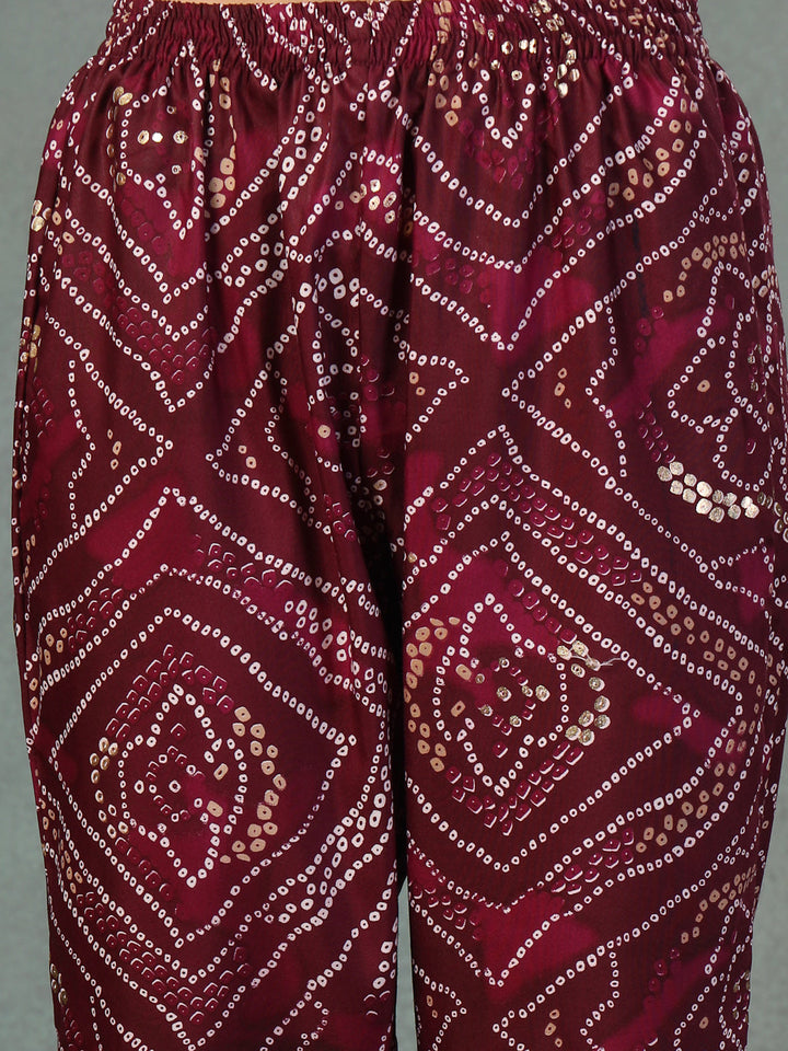 Violet Bandhani Print &amp; Embroidered Muslin Straight Kurta Pant Dupatta Set