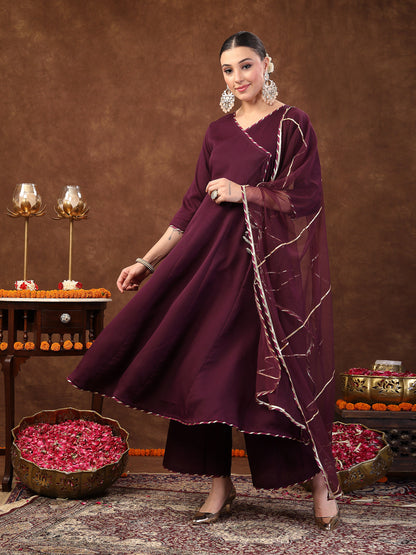 Wine Solid Italian Crush Anarkali Kurta Pant Dupatta Set (Pre-Order)