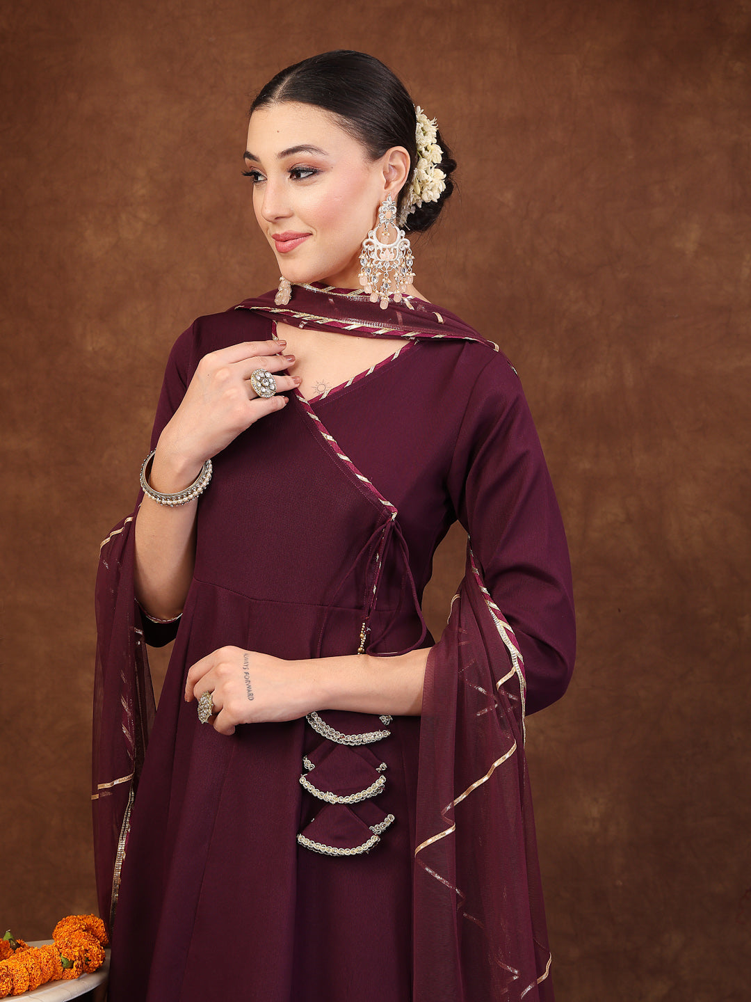 Wine Solid Italian Crush Anarkali Kurta Pant Dupatta Set (Pre-Order)