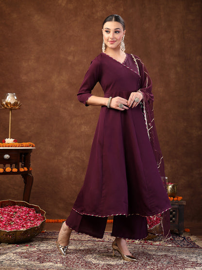 Wine Solid Italian Crush Anarkali Kurta Pant Dupatta Set (Pre-Order)