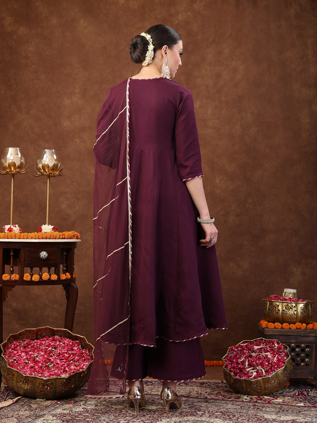 Wine Solid Italian Crush Anarkali Kurta Pant Dupatta Set (Pre-Order)