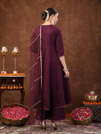 Wine Solid Italian Crush Anarkali Kurta Pant Dupatta Set (Pre-Order)