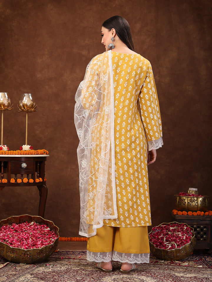 Floral Printed Rayon Straight Kurta Palazzo Dupatta Set