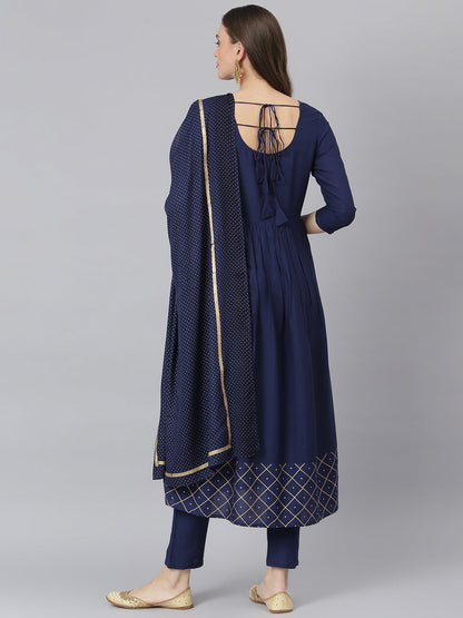 Women Checkered Rayon Flared Kurta Pant Dupatta Set (Pre-Order)