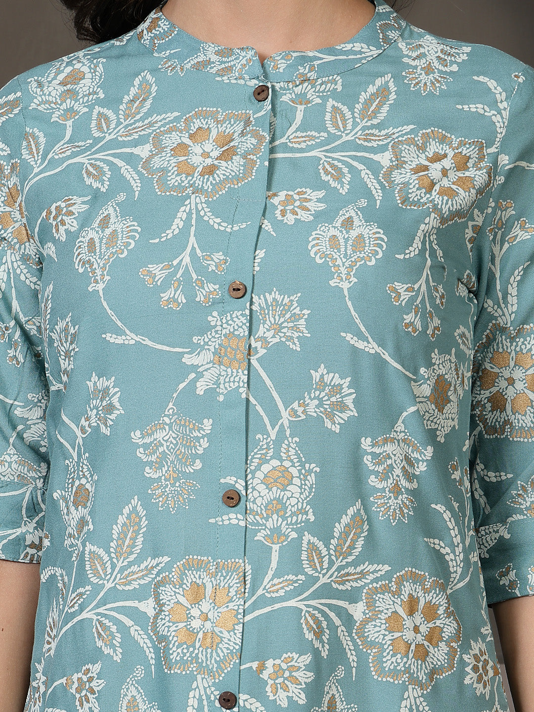 Aqua Floral Printed Rayon A-Line Kurta Pant Set (Pre-Order)