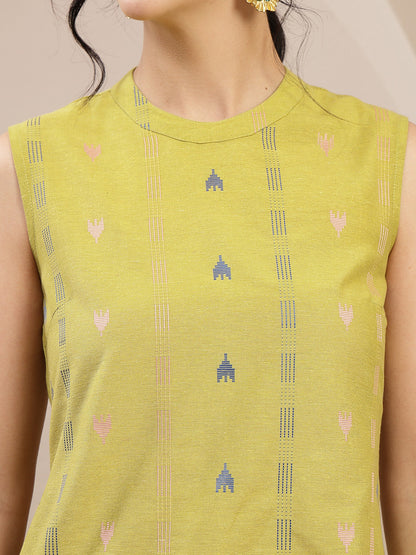 Woven Design Kantha Cotton A-Line Kurta Palazzo Set