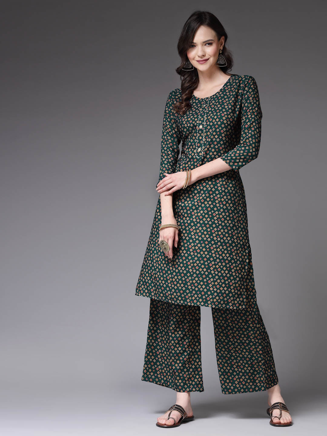 Printed Poly Crepe Straight Kurta Palazzo Set (Pre-Order)