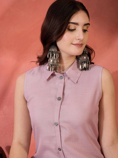 Solid Cotton Blend Kurta Palazzo Set